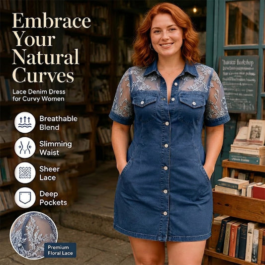 👗 50% RABATT NU! 🍷 Dams Genomskinlig Spets Denim Miniklänning – Kontrasttextur, Söt & Klubbredo ✨