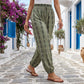 👖 50% RABATT NU! 🌸 Dambyxor med Smockad Hög Midja & Lykta-Silhuett – Luftig & Andningsbar Boho-Stil 🏖️