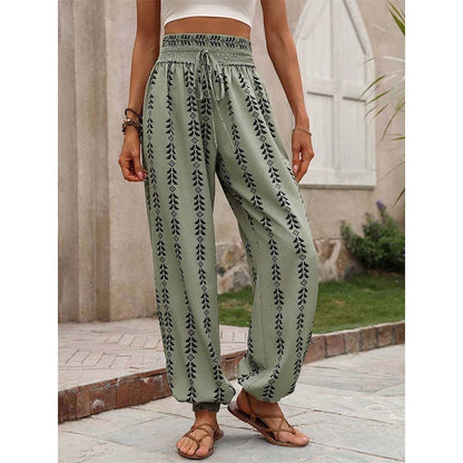 👖 50% RABATT NU! 🌸 Dambyxor med Smockad Hög Midja & Lykta-Silhuett – Luftig & Andningsbar Boho-Stil 🏖️