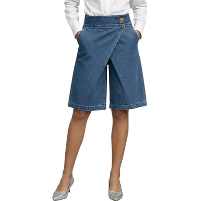 🩳 50% RABATT NU! 🧵 Dams Asymmetriska Breda Shorts – Snygg Faux Denim & Vintage Elegans 🌊