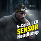 🔦 50% RABATT NU! ✨ Uppladdningsbar 5-färgad LED-pannlampa – Rörelsesensor & Fiske/UV-läge 💡