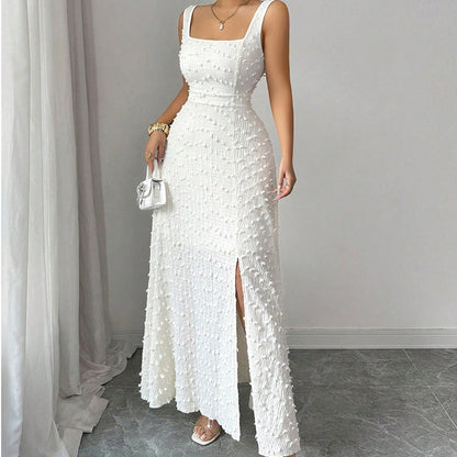 👗 50% RABATT NU! ✨ Ärmlös Maxiklänning med Fyrkantig Halsringning & 3D-Texturerat Tyg 🎀