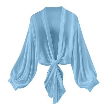 👚 50% RABATT NU! 🎀 Chiffong Cardigan med Knytning – Lätt, Elegant & Andningsbar med Ballongärmar 🌸