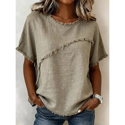 👕 50% RABATT NU! 🌾 Sommartopp med Råkantspaneler – Avslappnad & Hudvänlig 🌸