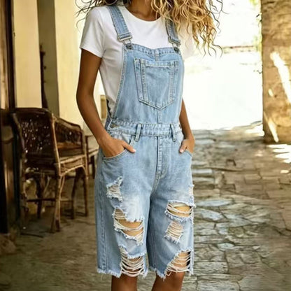 🔥 50% RABATT NU! 👖 Rivna Denim Overallshorts – Snyggt Sliten Stil & 4 Fickor för Allt 🌟