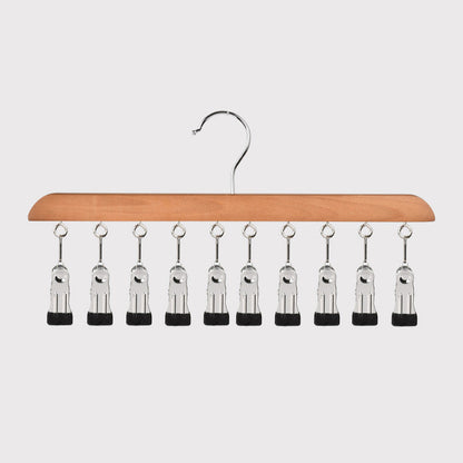 🏠 50% RABATT NU! 👔 Multi-Clip Wooden Hanger – Utrymmessparande Klädhängare med 10 Klämmor för Skåporganisation ✨