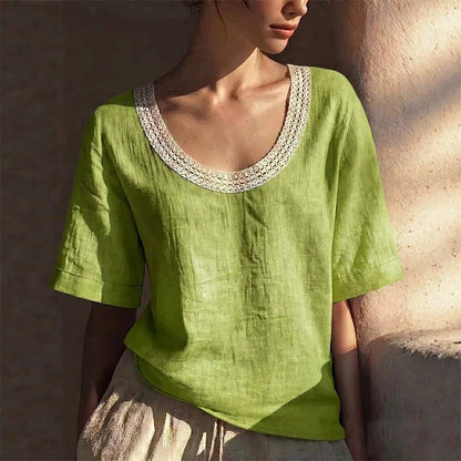👚 50% RABATT NU! 🌸 Vintage Lace Sommarblus – U-ringad & Andningsbar – Perfekt för Varma Dagar ☀️