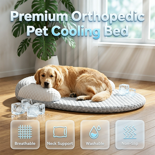🐾 50% RABATT NU! ❄️ Andningsbar Kylande Husdjurssäng – Ortopedisk 3D-massage & Stödjande Bolster – Perfekt för Alla Raser 🛏️