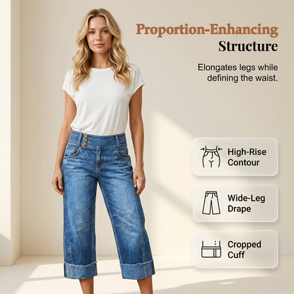 👖 50% RABATT NU! ✨ Dam Vida Cropped Jeans med Knapphög Midja – Trippelknapp & Avslappnad Siluett – Perfekt för Vardag & Helg 🌸