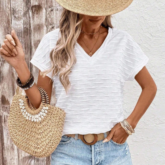👚 50% RABATT NU! ✨ Dam V-ringad Kortärmad Blus – Elegant & Mångsidig – Perfekt för Jobb, Middag & Afterwork 🌸
