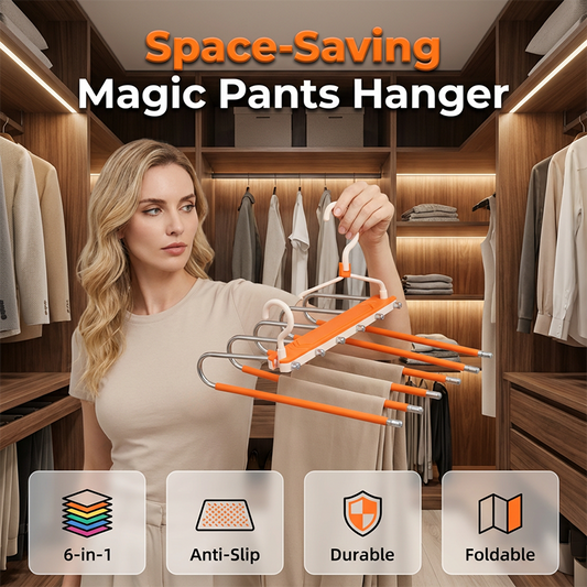 👖 50 % RABATT NU! 🗄️ Flerlagers platsbesparande byxhängare – rymmer 6 par, halkskydd & sparar upp till 80 % utrymme 🧵
