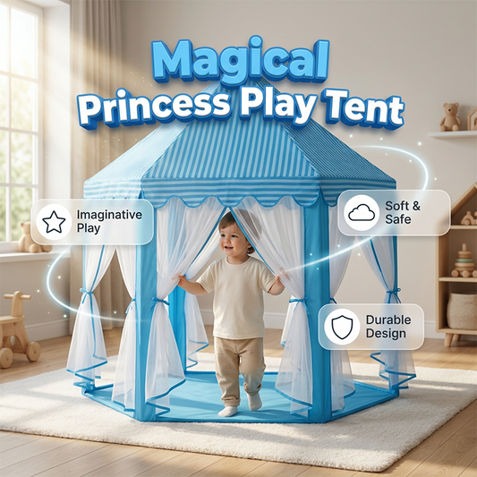 🏰 50% RABATT NU! ✨ Barns Sexkantiga Slottstält med Nätgardiner – Rymlig & Magisk – Perfekt för Lek & Läsning 🌸