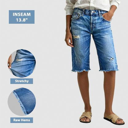 🩳 50% RABATT NU! 👖 Bermudashorts i Slitna Jeans – Avslappnad Passform & Obearbetad Nederkant – Perfekt för Sommar & Streetwear ☀️