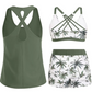 👙 50% RABATT NU! 🌊 Dam 3-delad Baddräkt Tankini Set med Shorts – Korsrygg & Magkontroll – Perfekt för Strand & Pool – Livfulla Tropiska Mönster ☀️