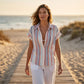 👚 50% RABATT NU! 🌿 Dam Randig Kortärmad Button-down – Lös Passform & Andningsbar – Perfekt för Varma Dagar & Lata Stunder – Enkel att Styla ☀️
