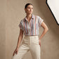 👚 50% RABATT NU! 🌿 Dam Randig Kortärmad Button-down – Lös Passform & Andningsbar – Perfekt för Varma Dagar & Lata Stunder – Enkel att Styla ☀️
