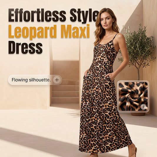👗 50% RABATT NU! 🐆 Dam maxiklänning med leopardtryck och spaghettiband – flödande & lätt – Perfekt för strand, sommarfester eller djurvild vardagsstil – vild och elegant 🌊
