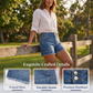 👖 50% RABATT NU! 🌞 Dam Casual Sträckbara Jeansshorts – Hög Midja & Dubbelknapp – Perfekt för Sommaren – Stretchig & Bekväm ✨