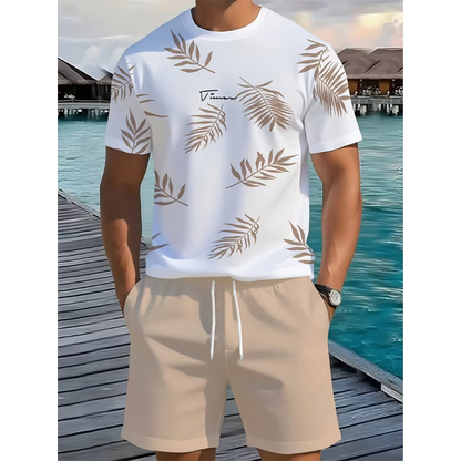 🏝️ 50% RABATT NU! 👕 Herrset med Tryck för Sommaren – 2-delat Set – Tropiskt Mönster & Andningsbar Komfort – Perfekt för Semester & Vardag ☀️