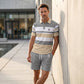 👕 50% RABATT NU! 🌊 Herr Randig T-shirt & Shorts 2-delat Set – Andningsbart & Stilrent – Perfekt för Sommaren – Avslappnad Komfort ☀️