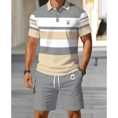 👕 50% RABATT NU! 🌊 Herr Randig T-shirt & Shorts 2-delat Set – Andningsbart & Stilrent – Perfekt för Sommaren – Avslappnad Komfort ☀️