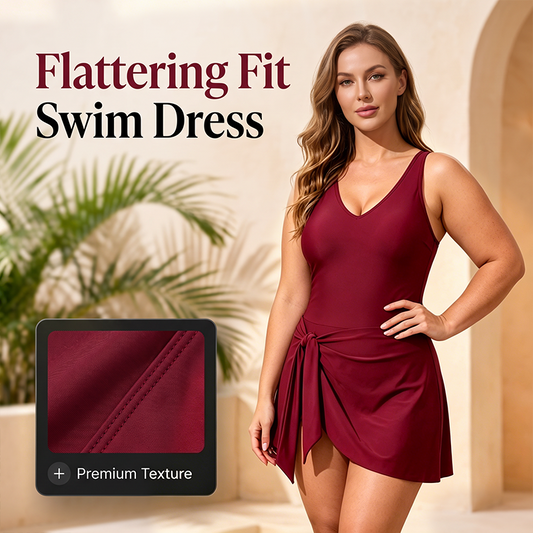 👙 50% RABATT NU! 🌊 Elegant Badklänning i Plusstorlek – Premium Omlottdesign med Magkontroll – Perfekt för Strand & Pool – Enfärgad & Texturerad ✨
