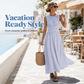 👗 50 % RABATT NU! 🌊 Randig ärmlös maxiklänning för kvinnor – midjeband, ledig stil & perfekt för sommaren ✨