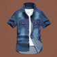 👔 50% RABATT NU! 🌊 Herr Casual Denimskjorta med Korta Ärmar – Bomullsblandning & Vintage Tvättad – Perfekt för Sommar & Vardag – Dubbla Bröstfickor ☀️