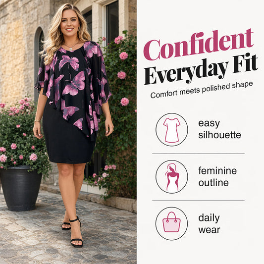 👗 50% RABATT NU! 🌸 Women's Floral Print Cape Bodycon Dress – Elegant Cape Overlay & Bodycon Fit – Perfekt för Bröllop, Fester & Speciella Tillfällen ✨