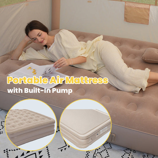 🛏️ 50% RABATT NU! ⛺ Portabel Luftmadrass med Inbyggd Pump – Snabb Uppblåsning & 40 cm Höjd – Perfekt för Camping, Gäster & Utomhus – Bikakestruktur 🌿