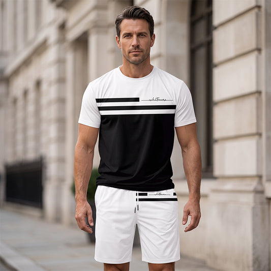 👕 50% RABATT NU! ☀️ Herr Casual Kortärmad T-shirt & Shorts Set med Dragsko – Andningsbart & Stilrent – Perfekt för Sommar, Träning & Vardag – Matchat Set 🌊