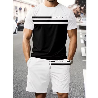 👕 50% RABATT NU! ☀️ Herr Casual Kortärmad T-shirt & Shorts Set med Dragsko – Andningsbart & Stilrent – Perfekt för Sommar, Träning & Vardag – Matchat Set 🌊