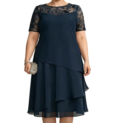 👗 50 % RABATT NU! 🌸 Women's Elegant Plus Size Tiered Dress – spetsdetaljer, hög midja & perfekt för alla tillfällen ✨
