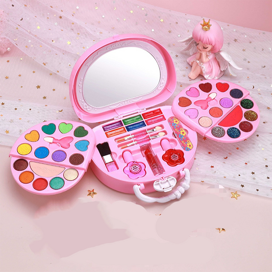 💄 50 % RABATT NU! 🎀 Tvättbar sminkleksaksset för barn med bärbar rosa handväska – säkra formler, vikbara paletter & komplett kit – perfekt present för små ✨