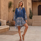 👗 50 % RABATT NU! 🦋 Dam vintage blommig hög krage cape-klänning – flytande silhuett, boho-print & eleganta ärmar – perfekt för fest och semester 🌺