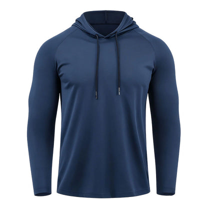 🏃 50 % RABATT NU! ☀️ Pro-Favorit herr andningsbar långärmad huvtröja – polyester, UV-skydd & raglanärmar – perfekt för utomhusaktivitet 🌿