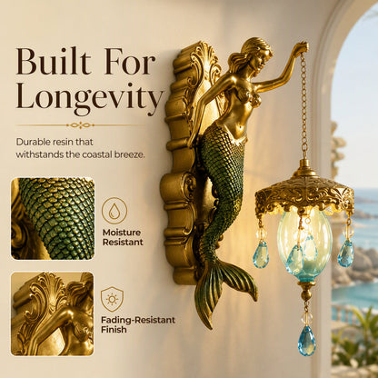 🧜‍♂️ 50 % RABATT NU! 🏘️ Vintage-vägglampa i sjöjungfrustil – handmålad harts, antik guldfinish & inomhus/utomhus – perfekt för kustvillor och havstema 🌊