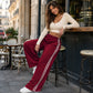 👖 50 % RABATT NU! 🌸 Dambyxor med vida ben – mjukt fall, hög midja & sportig sidorand – perfekt för yoga, resor och vardag 🧘‍♀️