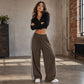 👖 50 % RABATT NU! 🌸 Dambyxor med vida ben – mjukt fall, hög midja & sportig sidorand – perfekt för yoga, resor och vardag 🧘‍♀️