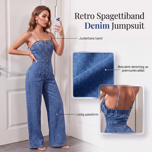 👗 50 % RABATT NU! 🌊 Kvinnors jeansoverall med spaghettiband och vida ben – chic, rörlig & perfekt för sommaren – vintagecharm möter modern stil ☀️