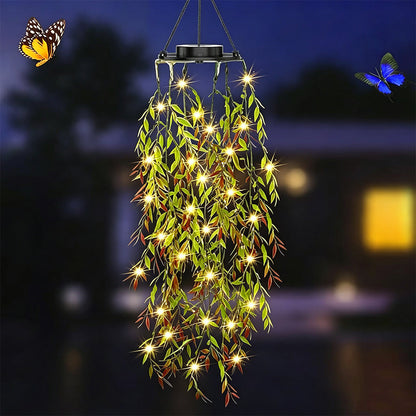 🌿 50 % RABATT NU! ☀️ Solcellsdriven hängande ljusslinga med pilblad – 66 LED-lampor, automatisk tändning & vädertålig – perfekt för trädgård och balkong 🌙
