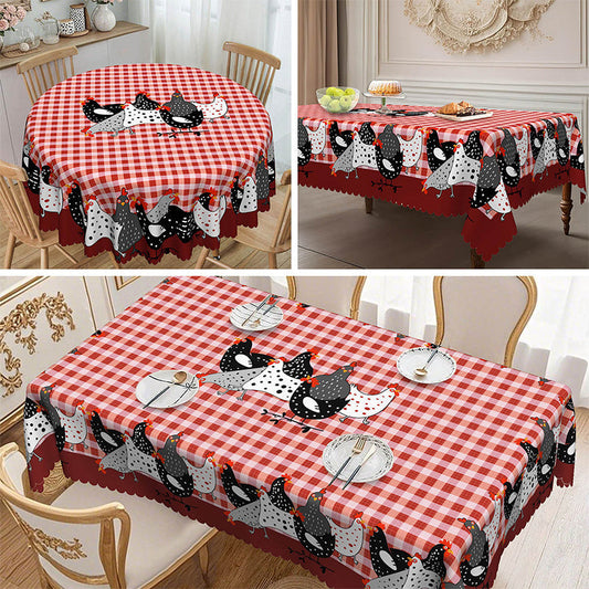 🐓 50 % RABATT NU! 🍽️ Röd rutig tuppduk – skydd mot spill, högkvalitativ polyester & vågmönstrad spets – perfekt för festliga måltider och vardagsbruk 🌾