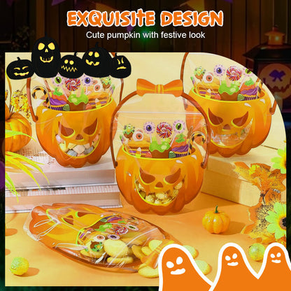 🎃 50 % RABATT NU! 👻 Halloween genomskinliga pumpa presentpåsar – dragkedja & bekvämt handtag för godis 🍬