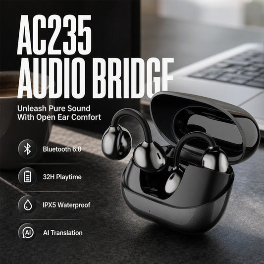 🎧 50 % RABATT NU! 🎵 Open-ear wireless clip-on earbuds – bekväm C-form, 13mm titanium & Bluetooth 6.0 – perfekt för träning och pendling 🏃