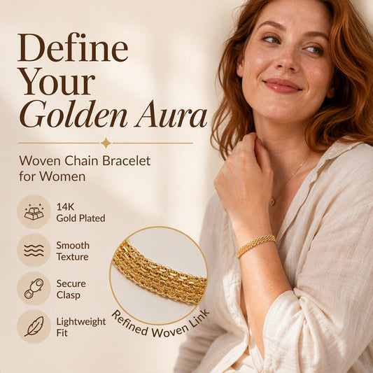 ✨ 50 % RABATT NU! 💛 14K gold-plated wide woven mesh bracelet – chunky link, elegant & glänsande – perfekt för vardag och fest 🎀