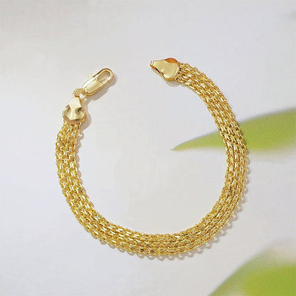✨ 50 % RABATT NU! 💛 14K gold-plated wide woven mesh bracelet – chunky link, elegant & glänsande – perfekt för vardag och fest 🎀