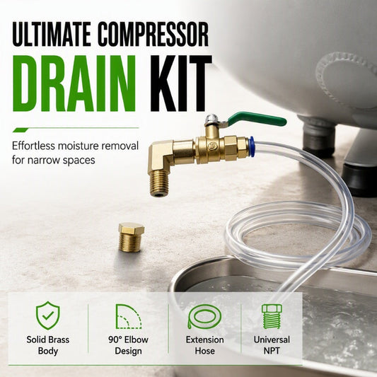 🔧 50 % RABATT NU! 💦 Universellt dräneringsventilkit för luftkompressor – 90° armbåge, högtrycksbeständig & enkel installation – perfekt för verkstad och garage 🚰