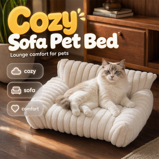 🛋️ 50 % RABATT NU! 🐾 Cozy sofa pet bed – ultramjuk, upphöjda kanter & ribbad plysch – perfekt för katter och hundar 🧸