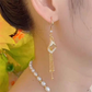 💎 50 % RABATT NU! ✨ Eleganta geometriska örhängen med tofsar – rombform, strass & guld – perfekt för fest och vardag 🎀