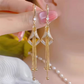 💎 50 % RABATT NU! ✨ Eleganta geometriska örhängen med tofsar – rombform, strass & guld – perfekt för fest och vardag 🎀